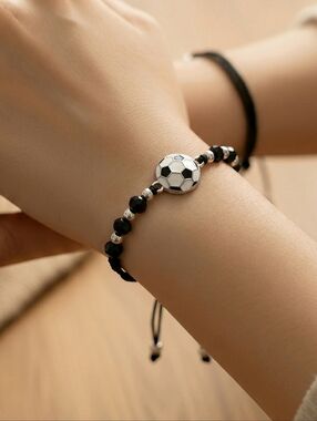 Soccer Girl Era String Bracelet Black White Ball Adjustable Sport Cord Moms Fans